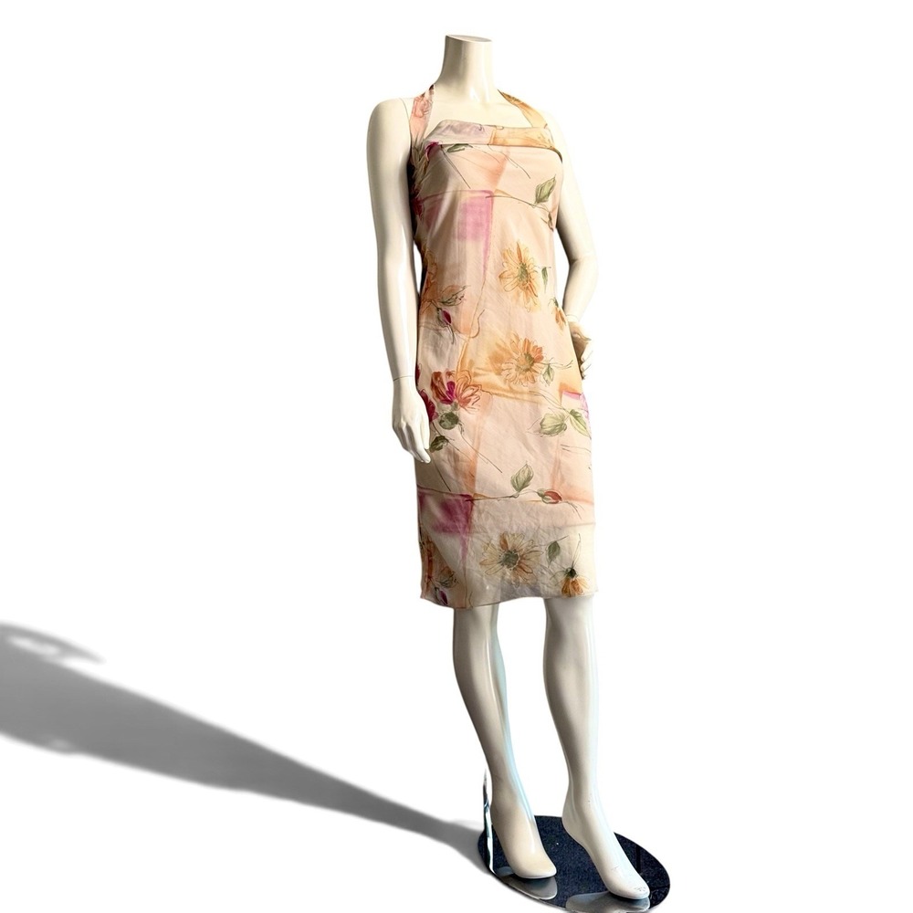 Vintage Borame Floral Watercolor Halter‎ Midi Dress S Y2K Autumn Wedding Guest